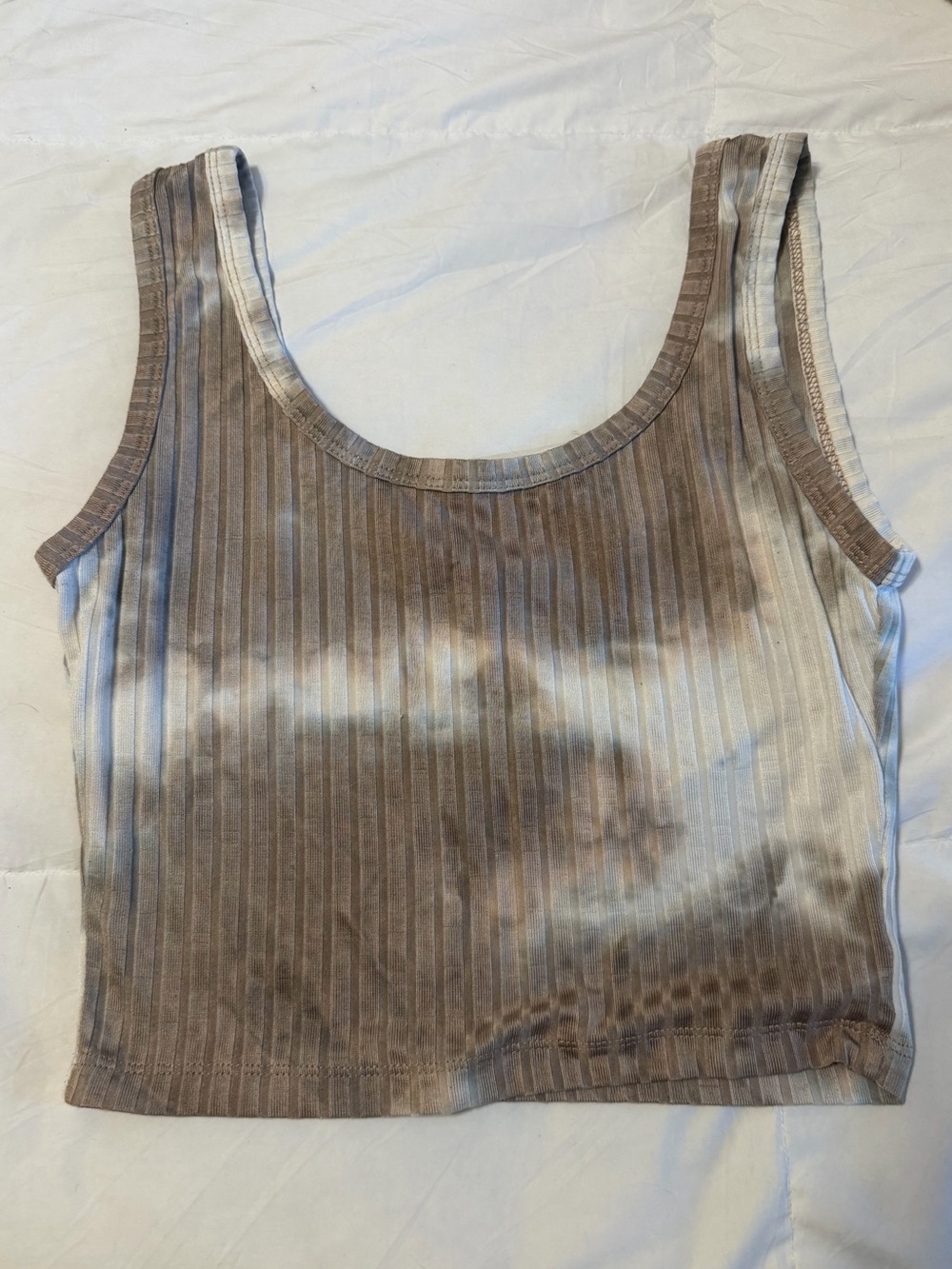 Tie-Dye Ribbed Crop Tank Top - Brown/Beige - Picture 2 of 5